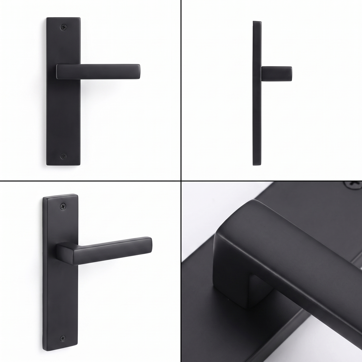 Lumina Matt Black Passage Door Lever Handles on Backplate – shown from multiple angles