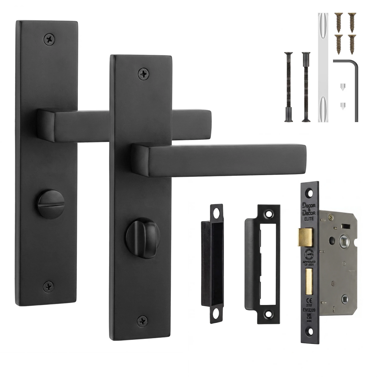 Lumina Matt Black Bathroom Door Handles on Backplate - Bathroom Kit