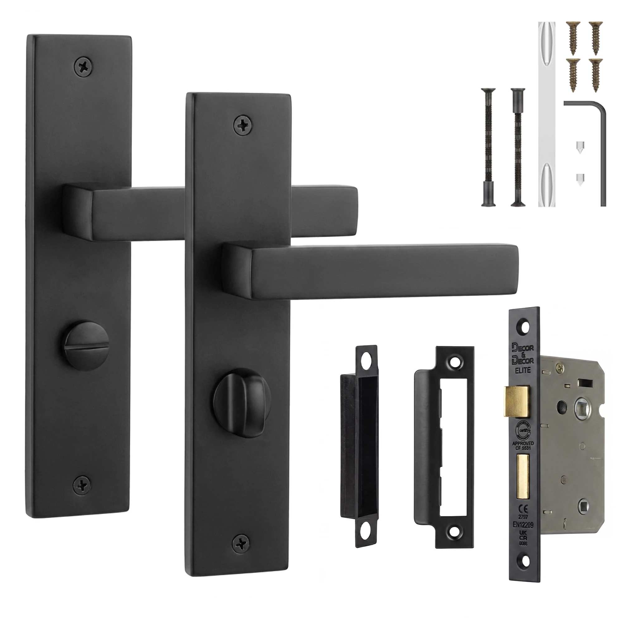 Lumina Matt Black Bathroom Door Handles on Backplate - Bathroom Kit