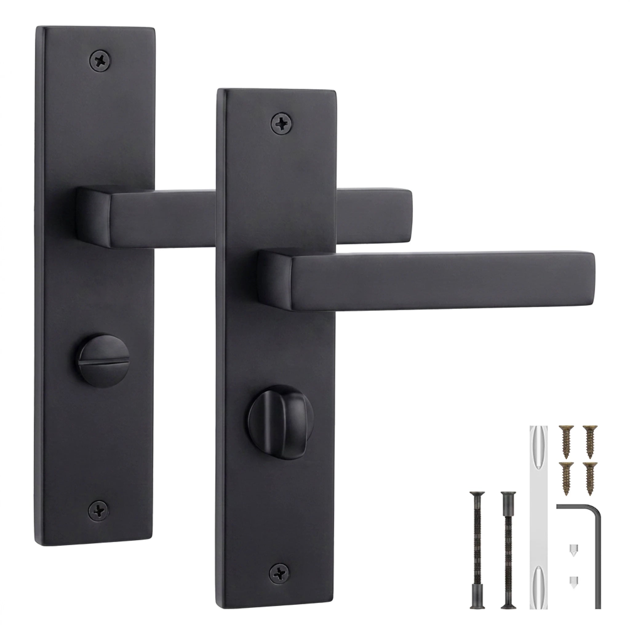 Lumina Matt Black Door Lever Handles on Backplate - WC Turn