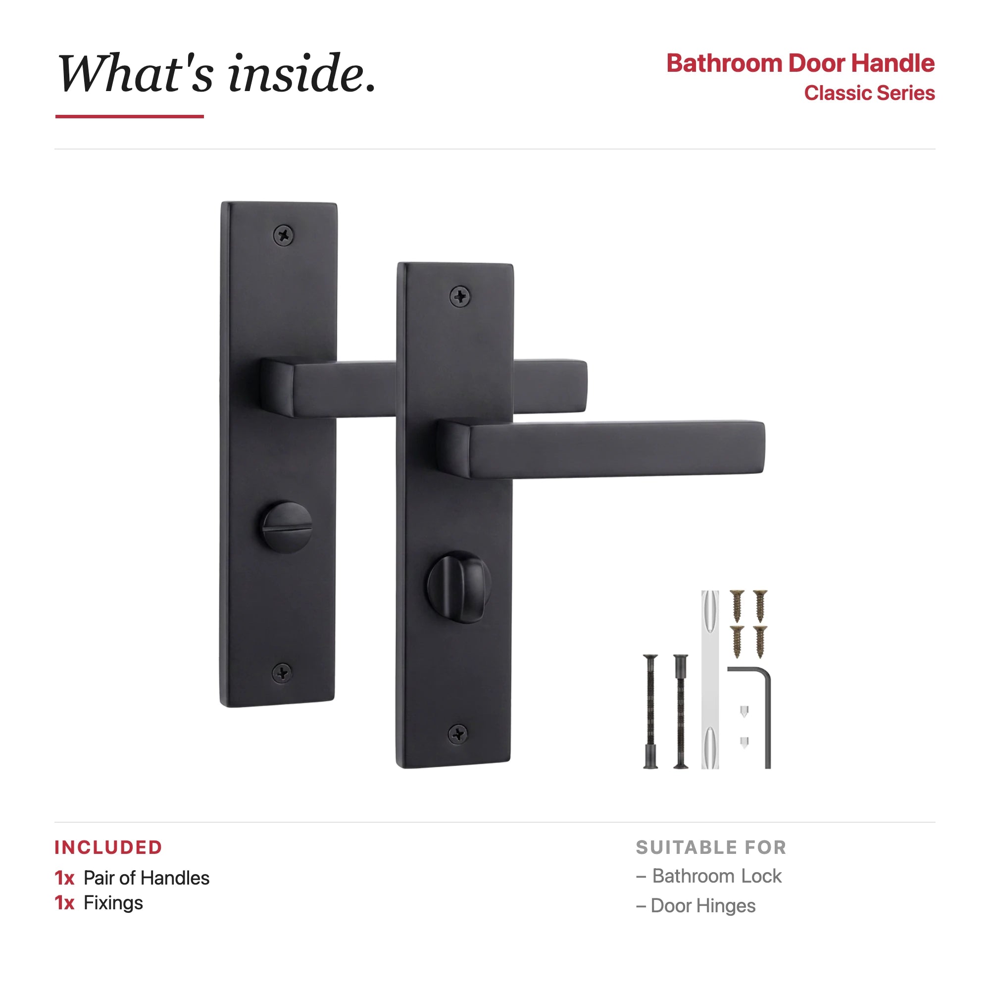 Lumina Matt Black Door Lever Handles on Backplate – showing what's included in the box