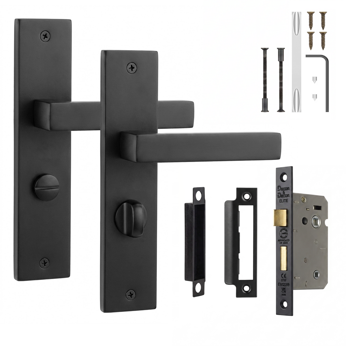 Lumina Matt Black Bathroom Door Lever Handles on Backplate - Bathroom Kit 76mm