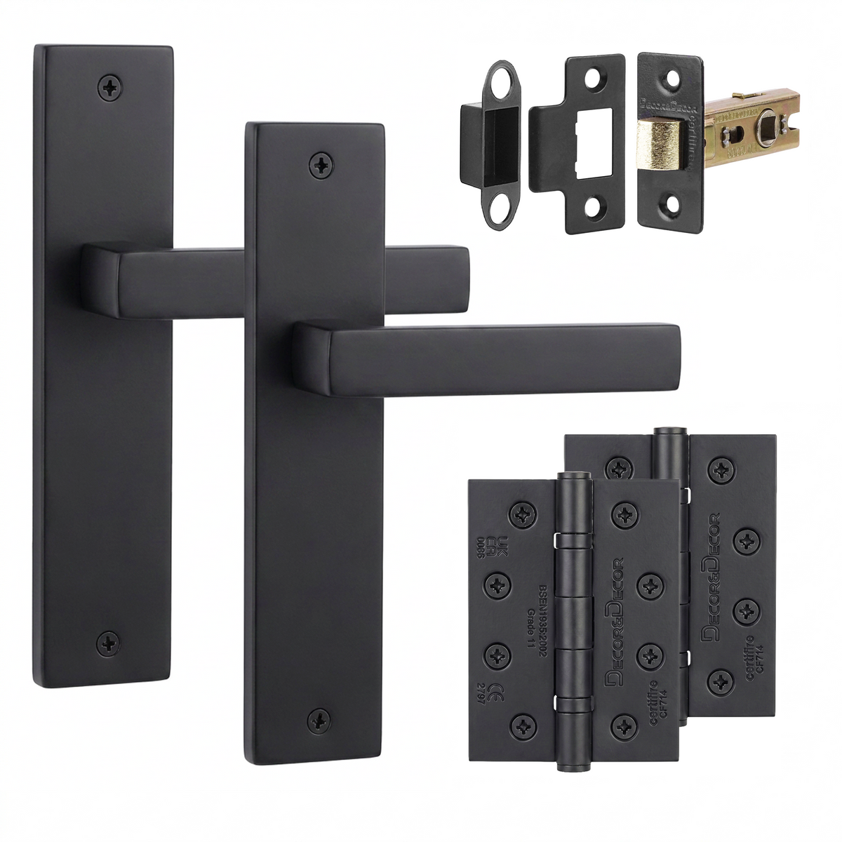 Lumina Matt Black Passage Door Lever Handles on Backplate - Hinge Kit 102mm