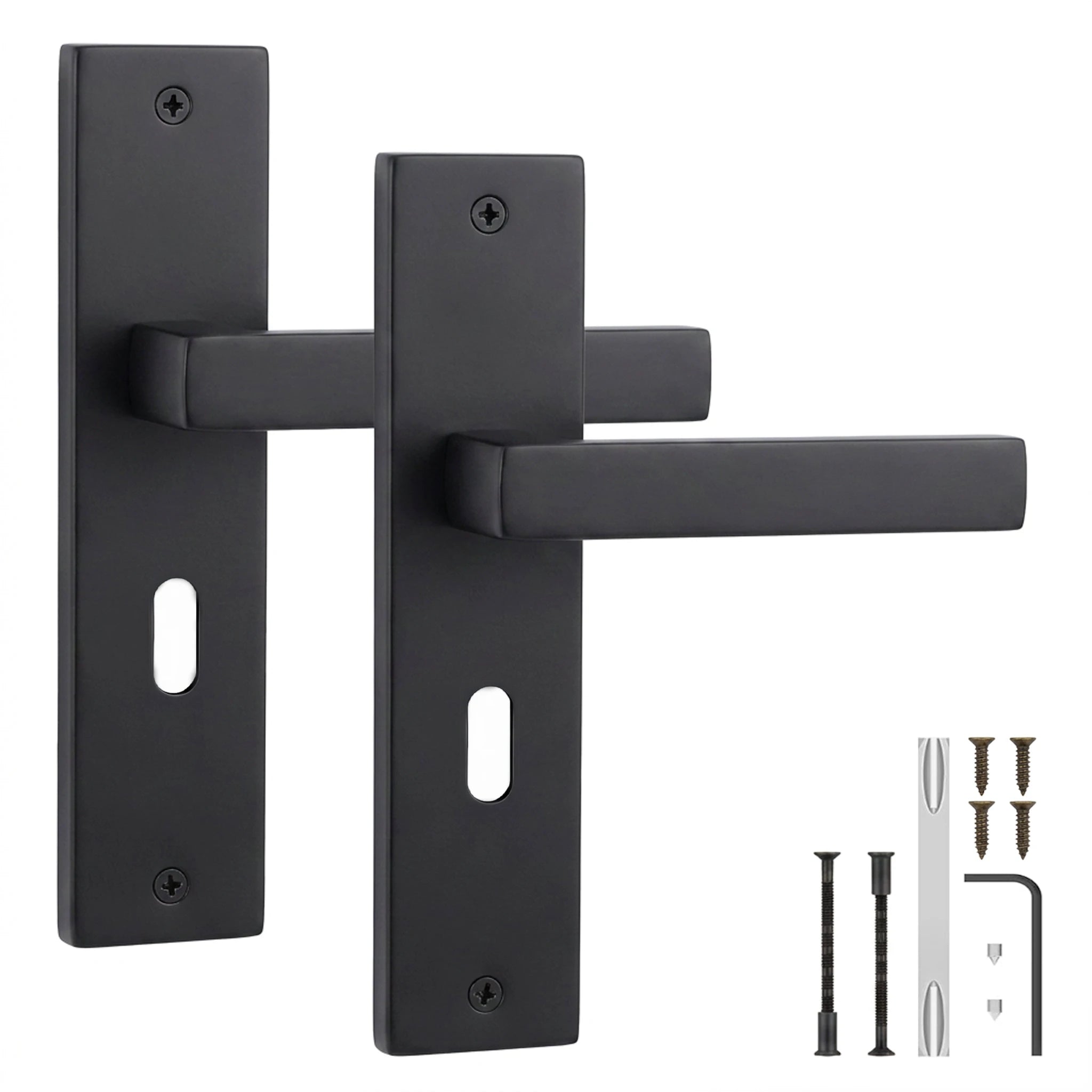 Lumina Matt Black Door Lever Handles on Backplate - Key Hole