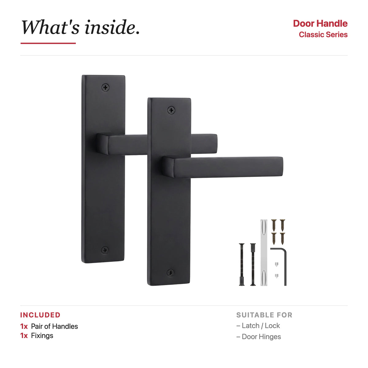 Lumina  Door Handle on Backplate – showing what's included in the box