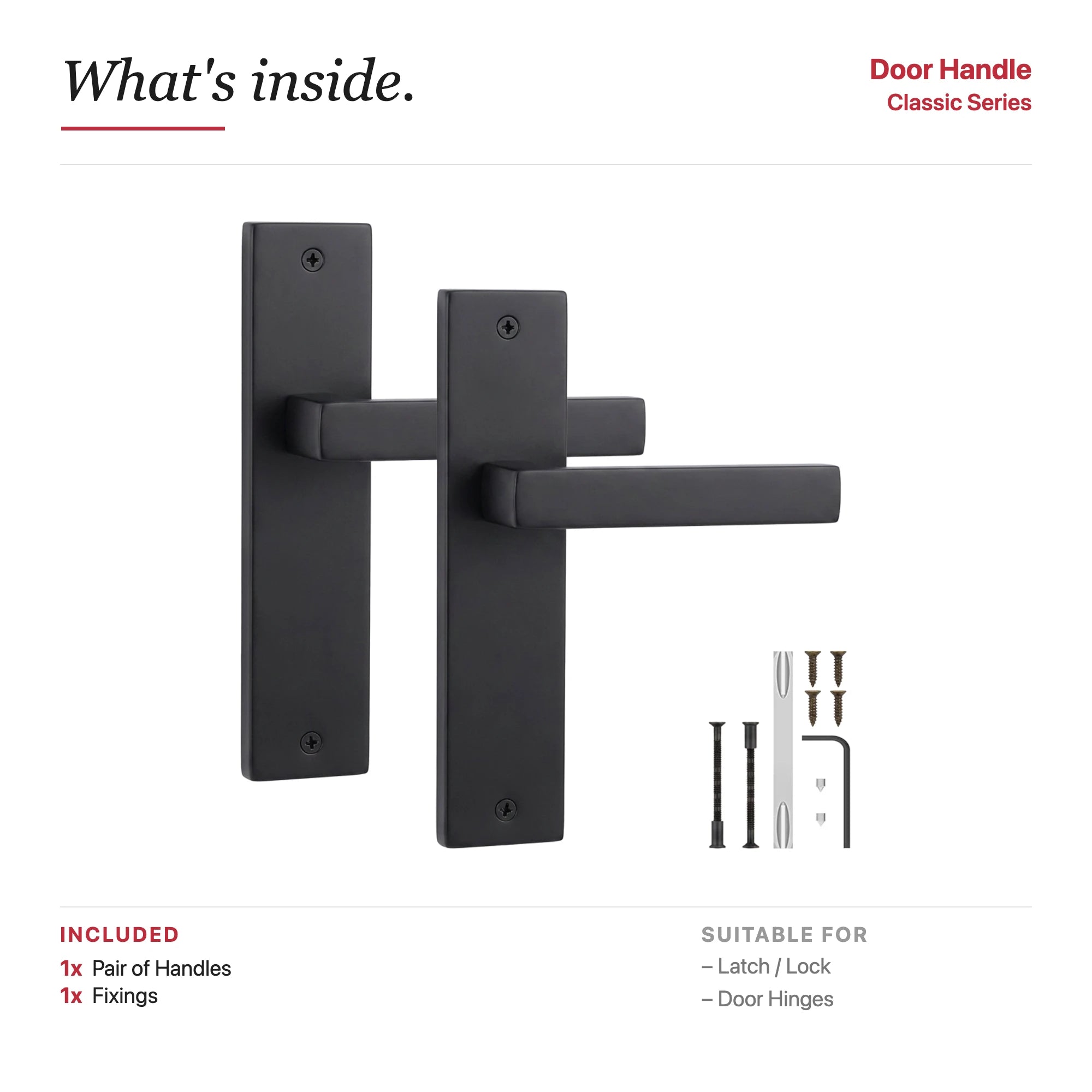 Lumina  Door Handle on Backplate – showing what's included in the box