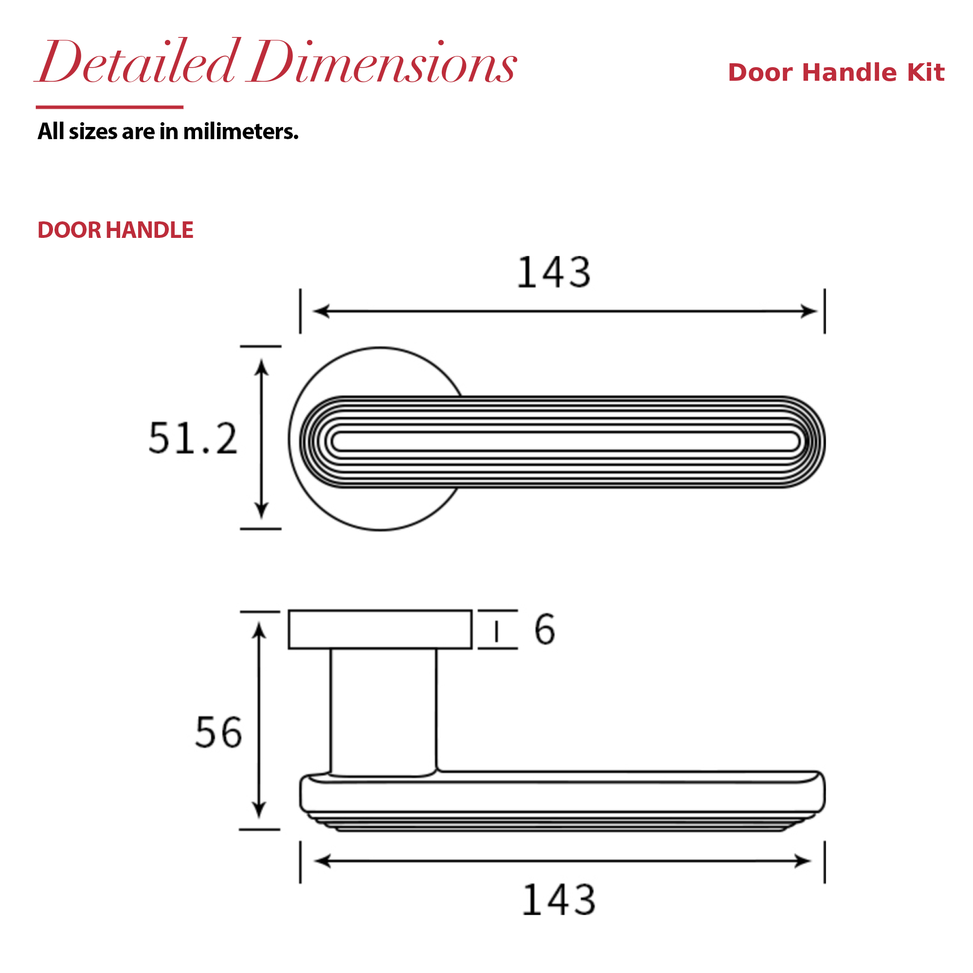 Marin Antique Brass Door Lever Handles – dimensions and measurements diagram