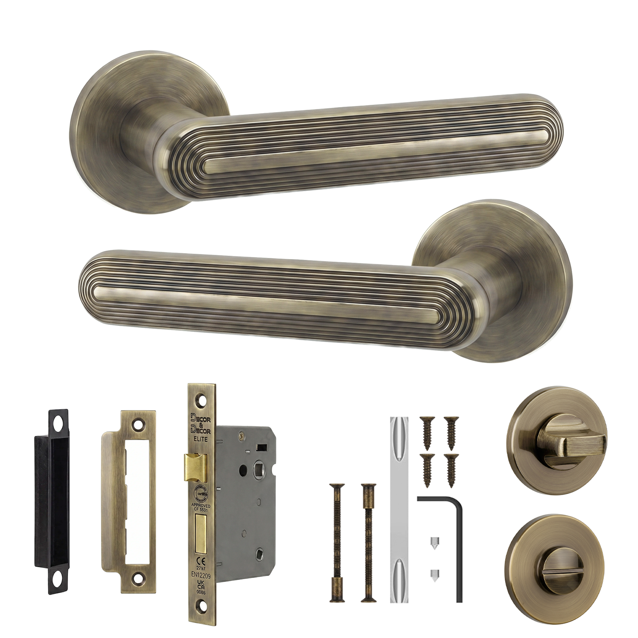 Marin Antique Brass Bathroom Door Lever Handles - Bathroom Kit 76mm