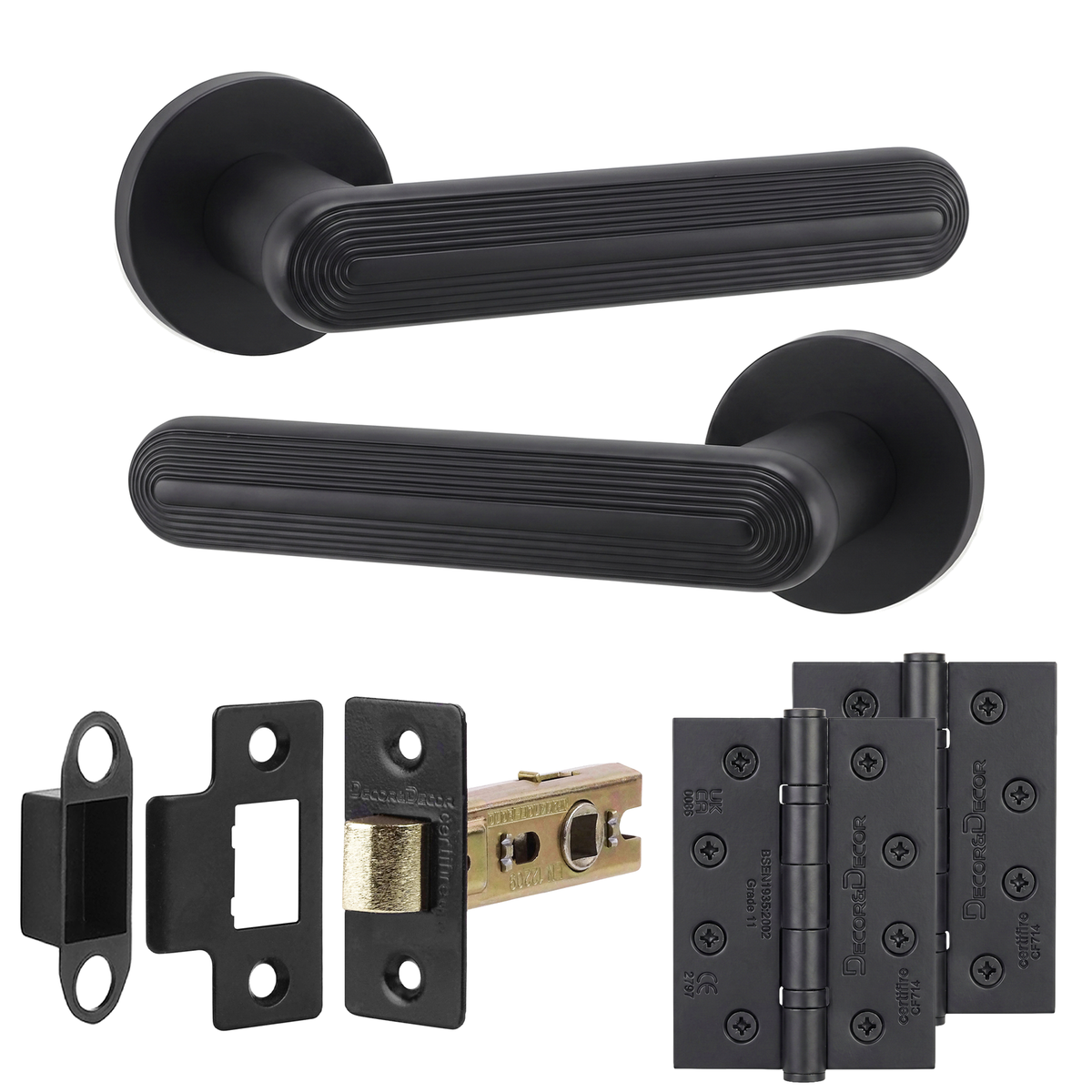 Marin Matt Black Passage Door Lever Handles - Hinge Kit 102mm