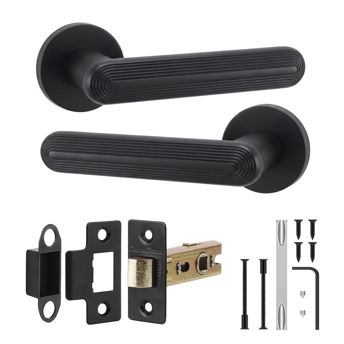 Marin Matt Black Passage Door Lever Handles - Latch Kit 76mm