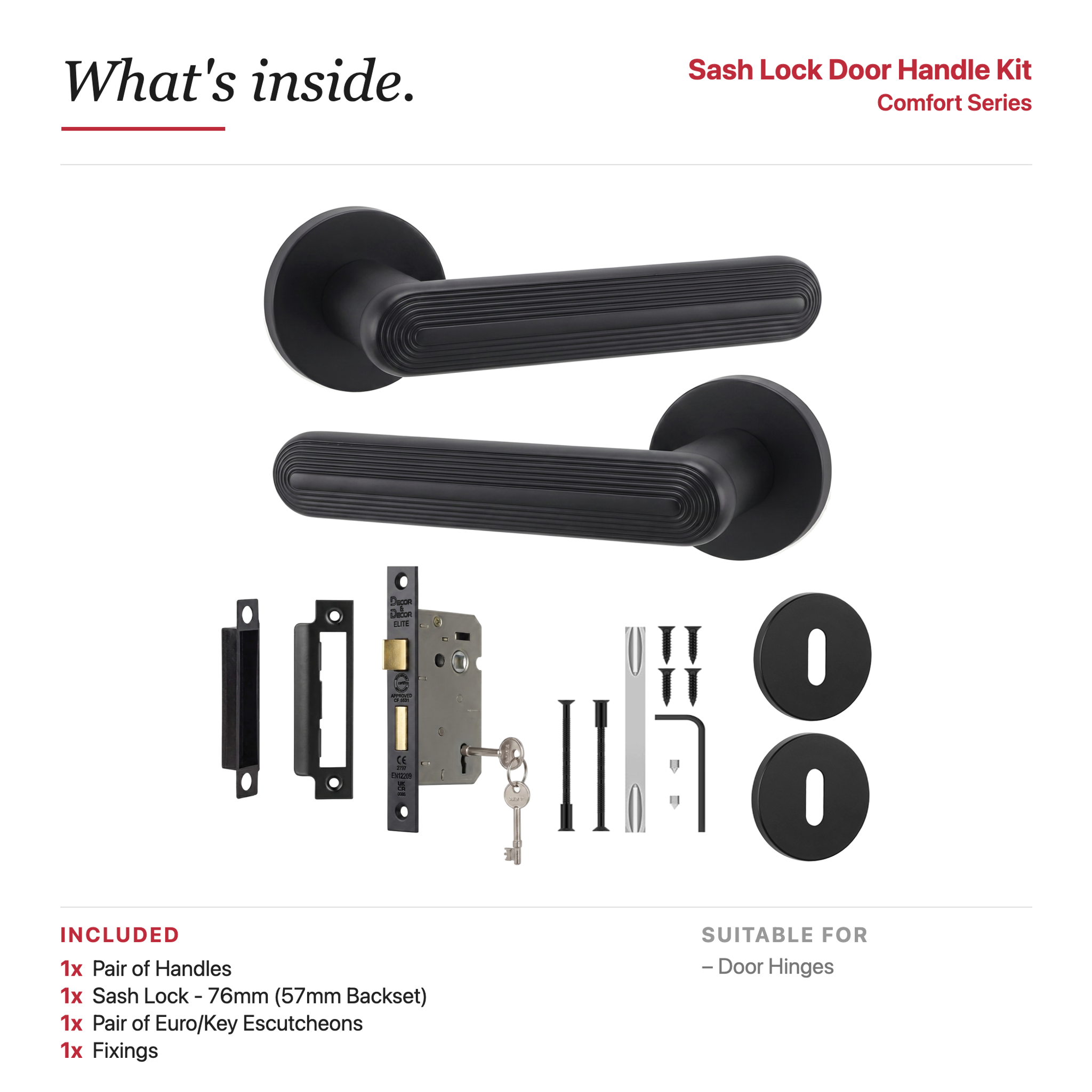 Marin Matt Black Privacy Door Lever Handles – showing what's included in the box