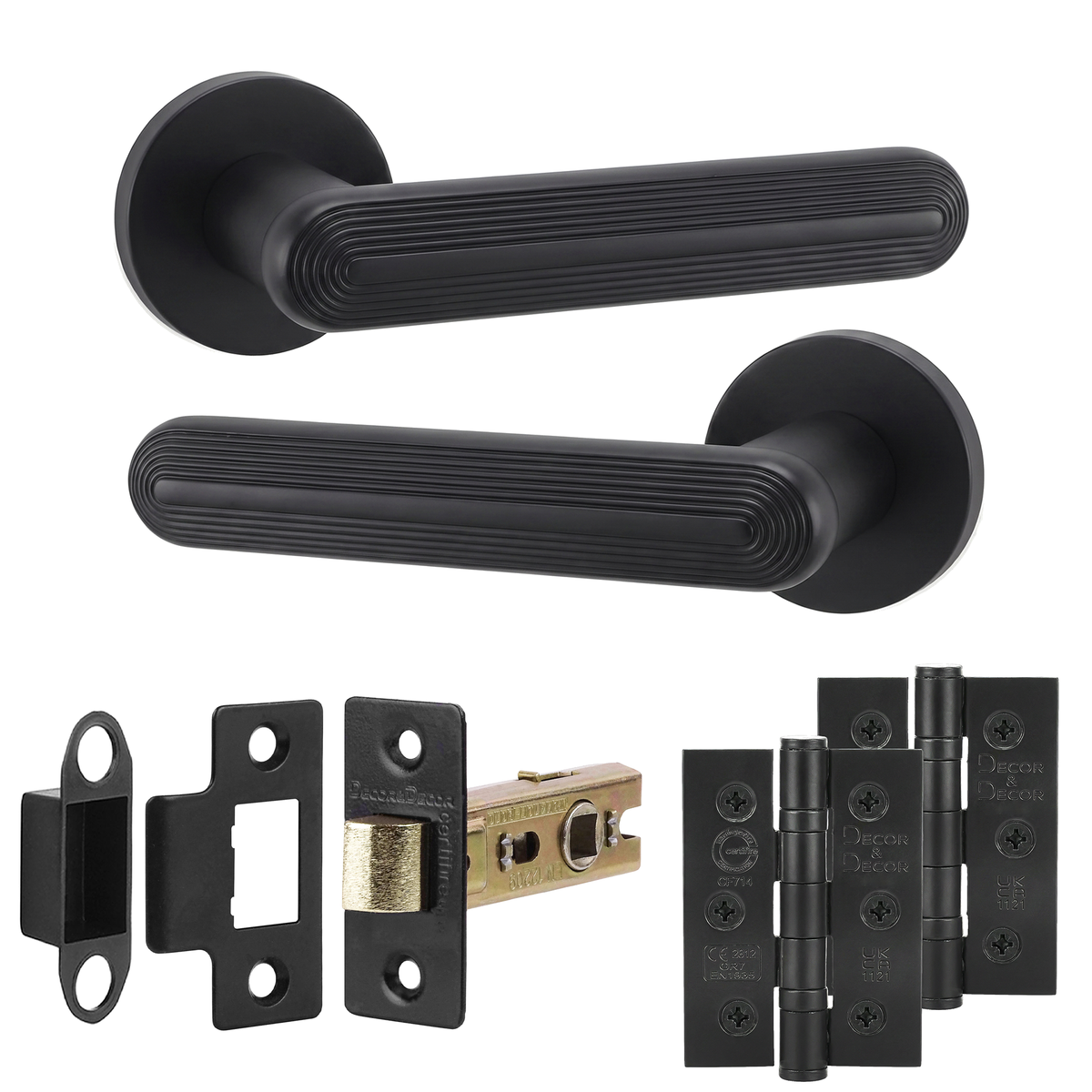 Marin Matt Black Passage Door Lever Handles - Hinge Kit 76mm