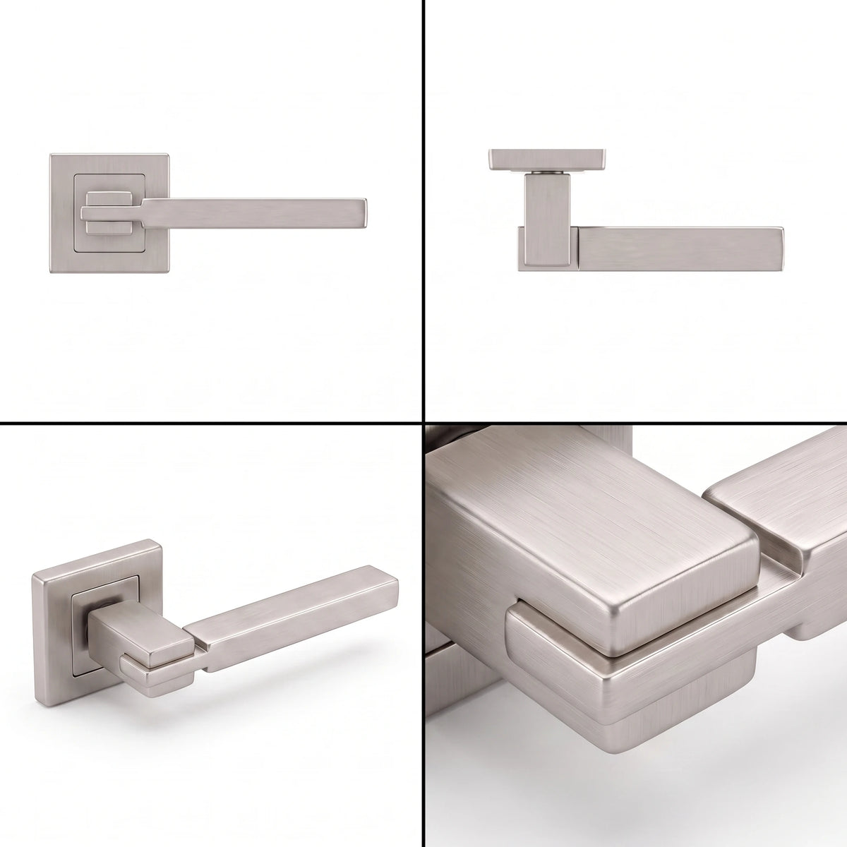 Nexus Satin Nickel Door Lever Handles – shown from multiple angles