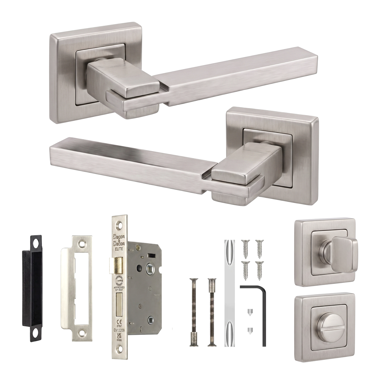 Nexus Satin Nickel Bathroom Door Lever Handles - Bathroom Kit 76mm