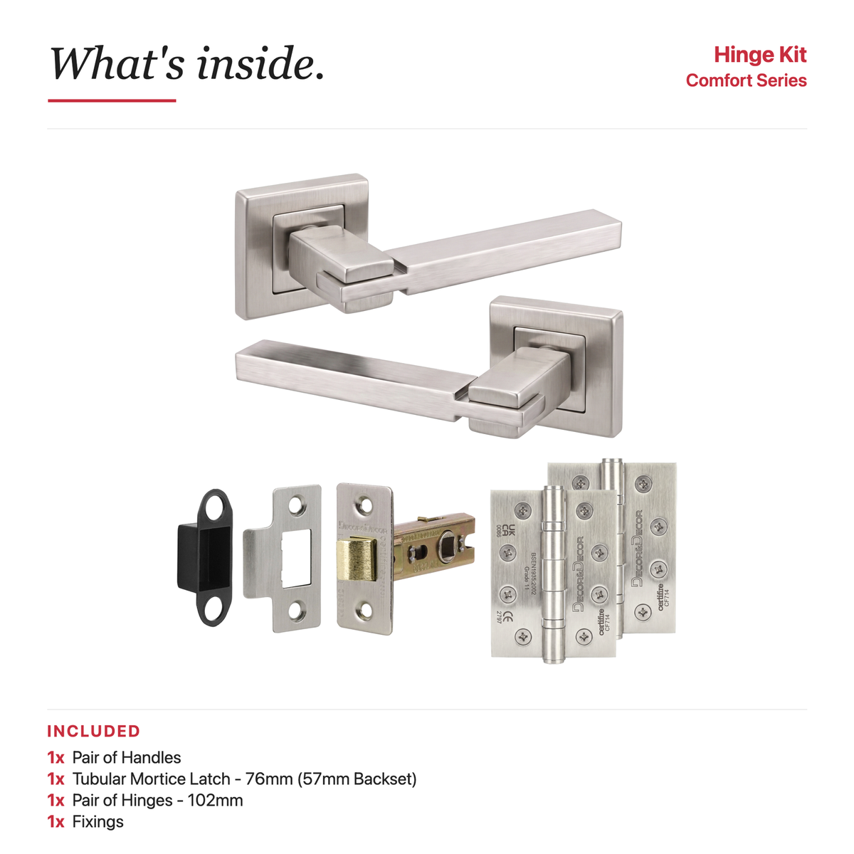 Nexus Satin Nickel Passage Door Lever Handles – showing what's included in the box