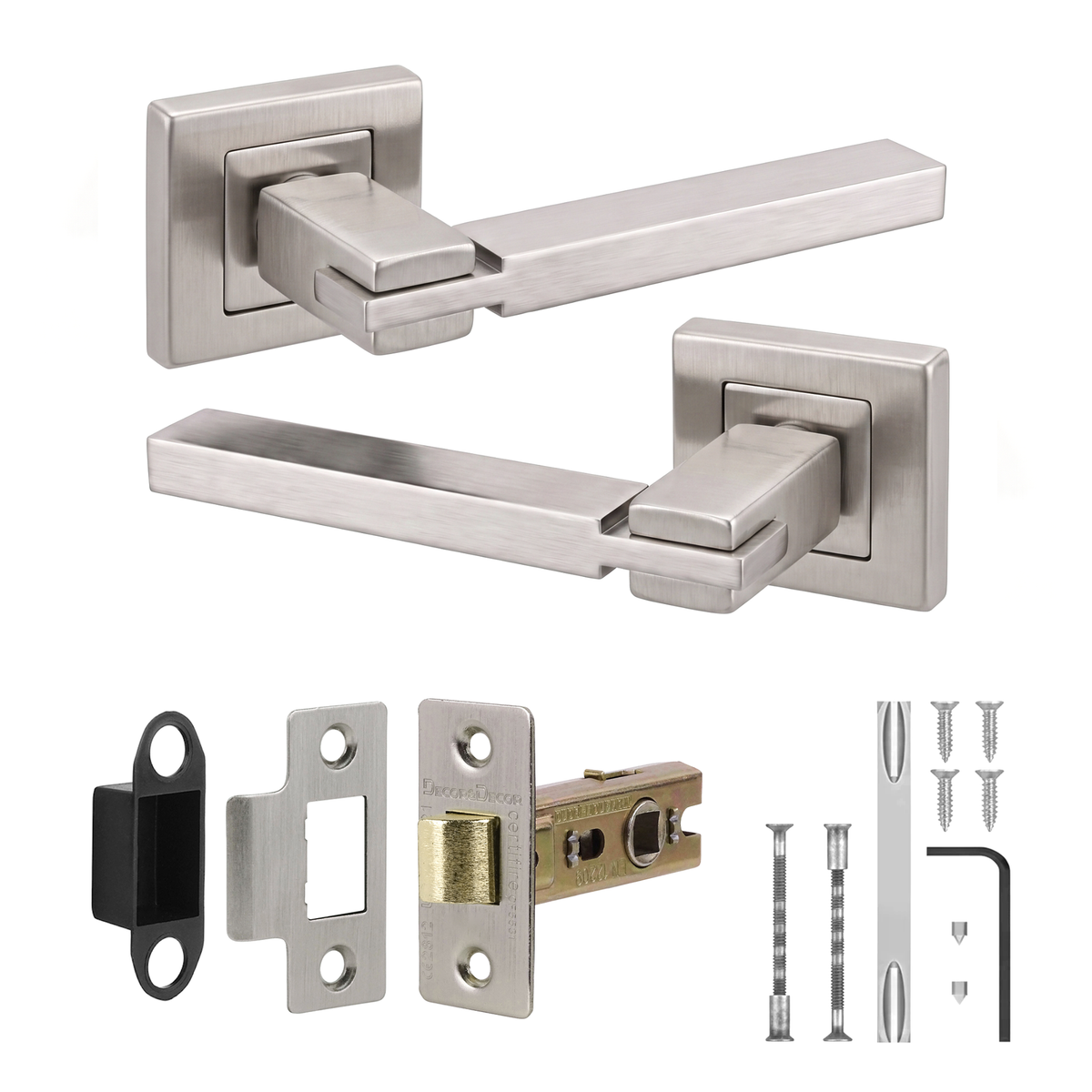 Nexus Satin Nickel Passage Door Lever Handles - Latch Kit 76mm