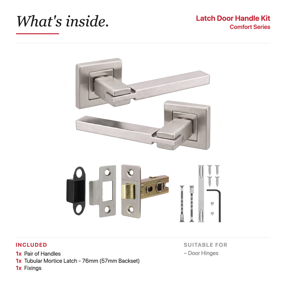 Nexus Satin Nickel Passage Door Lever Handles – showing what's included in the box