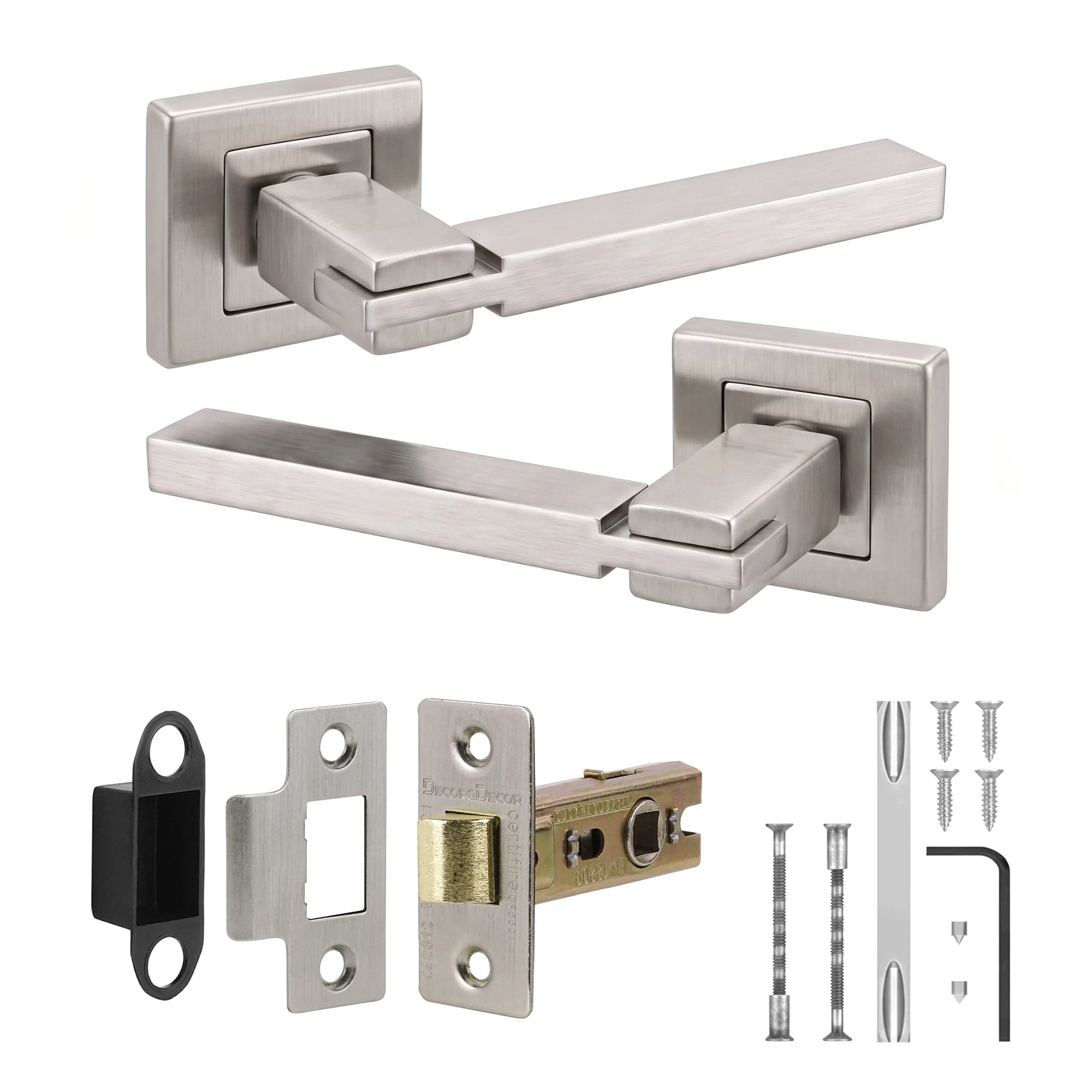 Nexus Satin Nickel Passage Door Lever Handles - Latch Kit Set