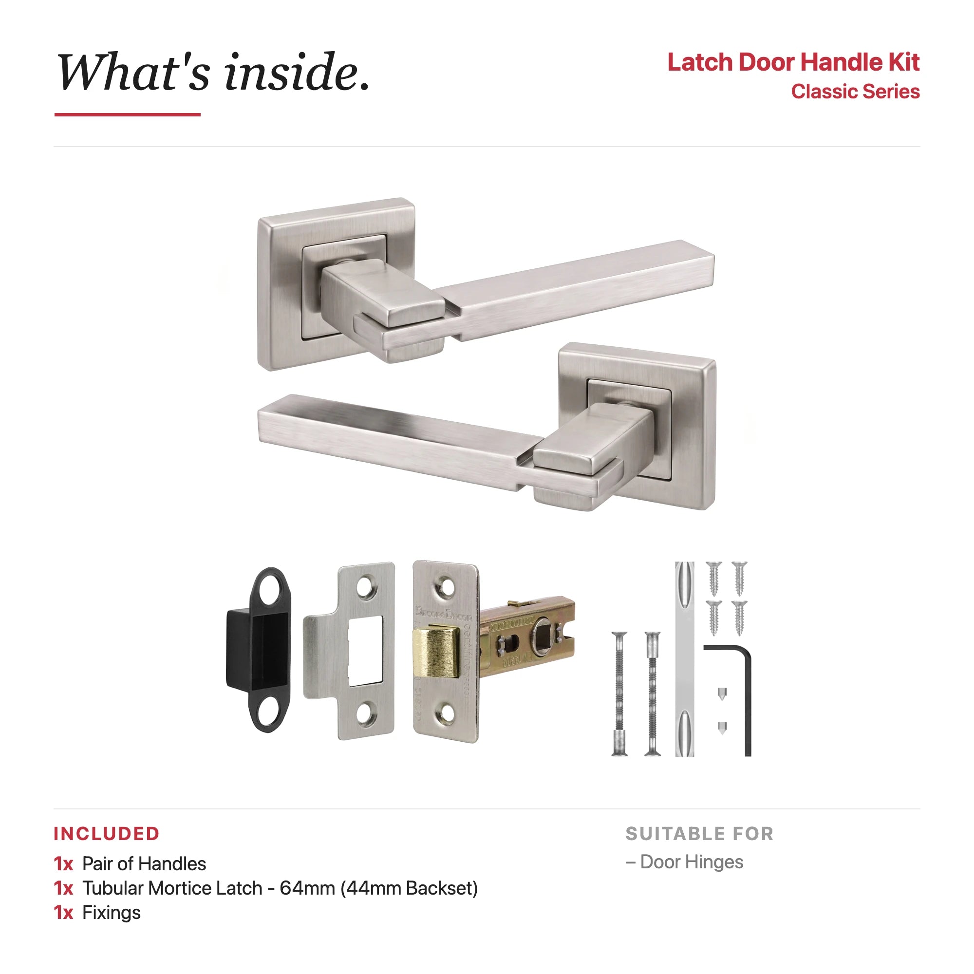 Nexus Satin Nickel Passage Door Lever Handles – showing what's included in the box