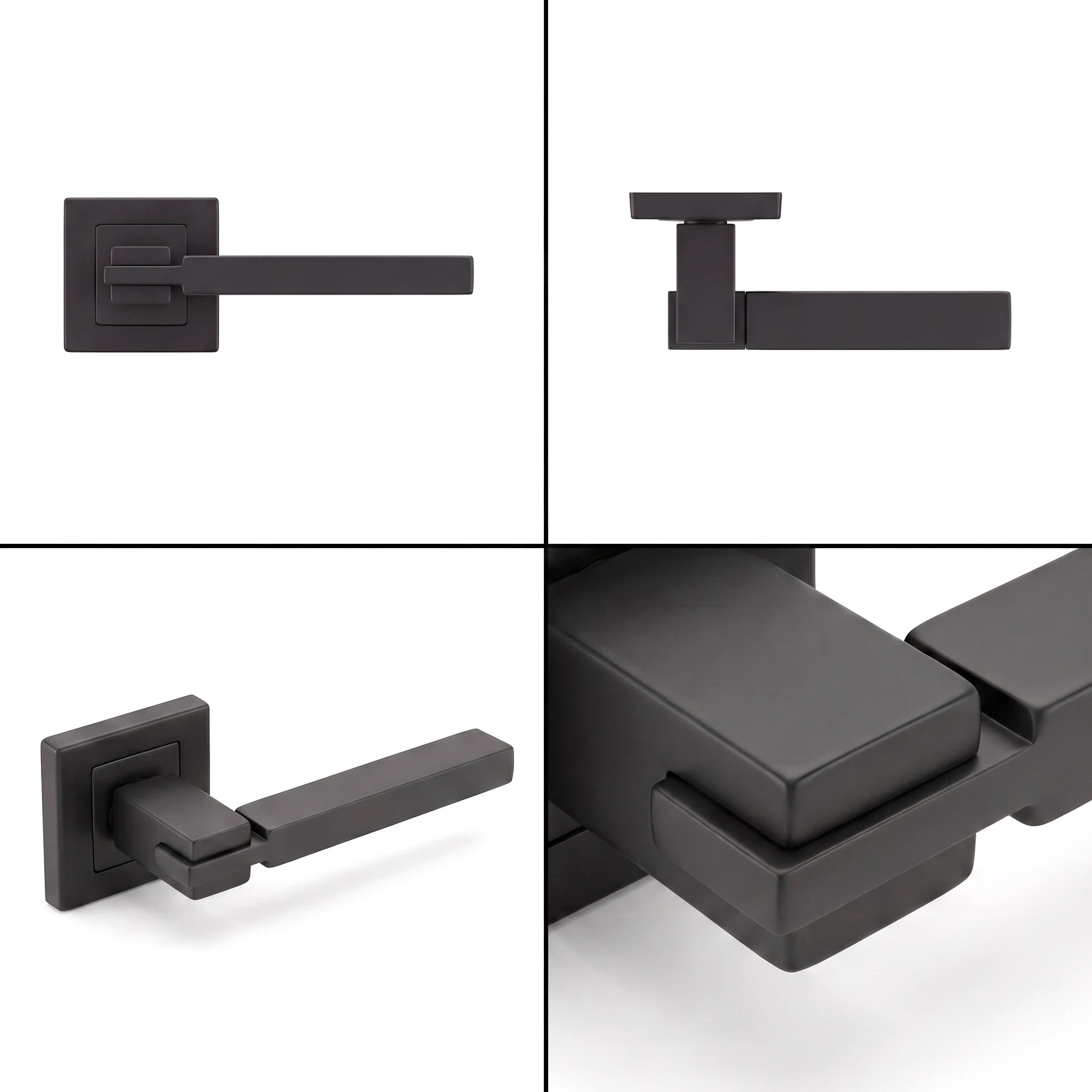 Nexus Matt Black Passage Door Lever Handles – shown from multiple angles