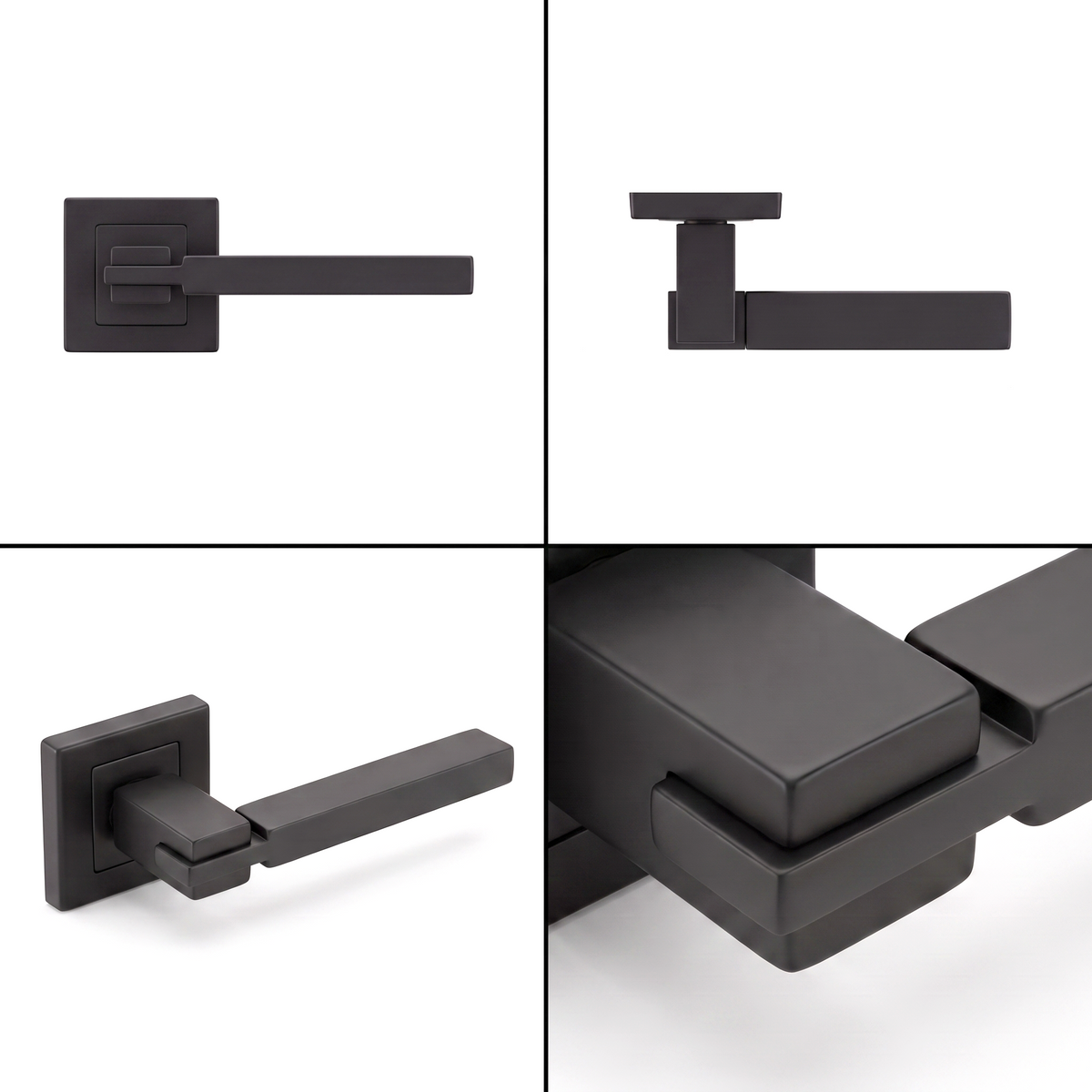 Nexus Matt Black Passage Door Lever Handles – shown from multiple angles