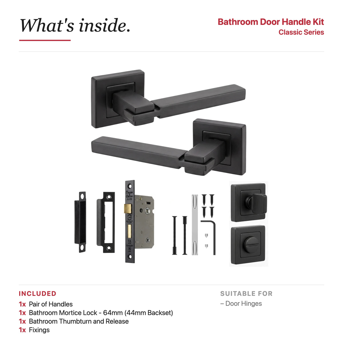 Nexus Matt Black Bathroom Door Lever Handles – showing what's included in the box