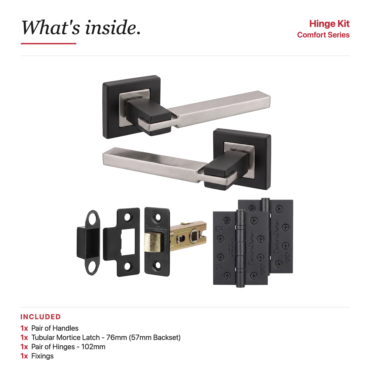 Nexus Duo Finish Passage Door Lever Handles – showing what's included in the box