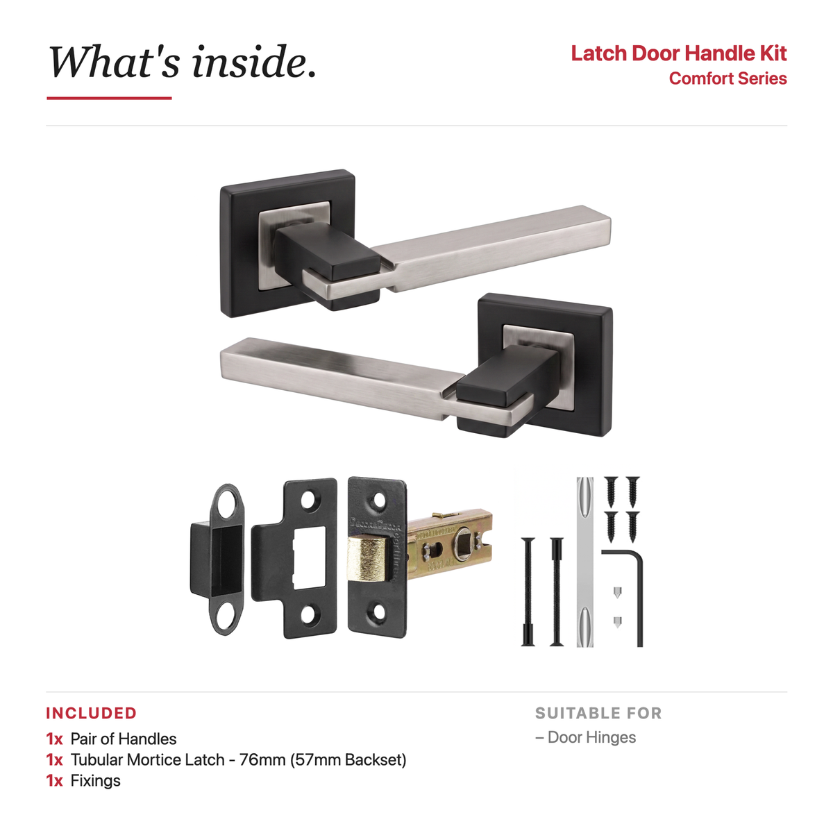 Nexus Duo Finish Passage Door Lever Handles – showing what's included in the box