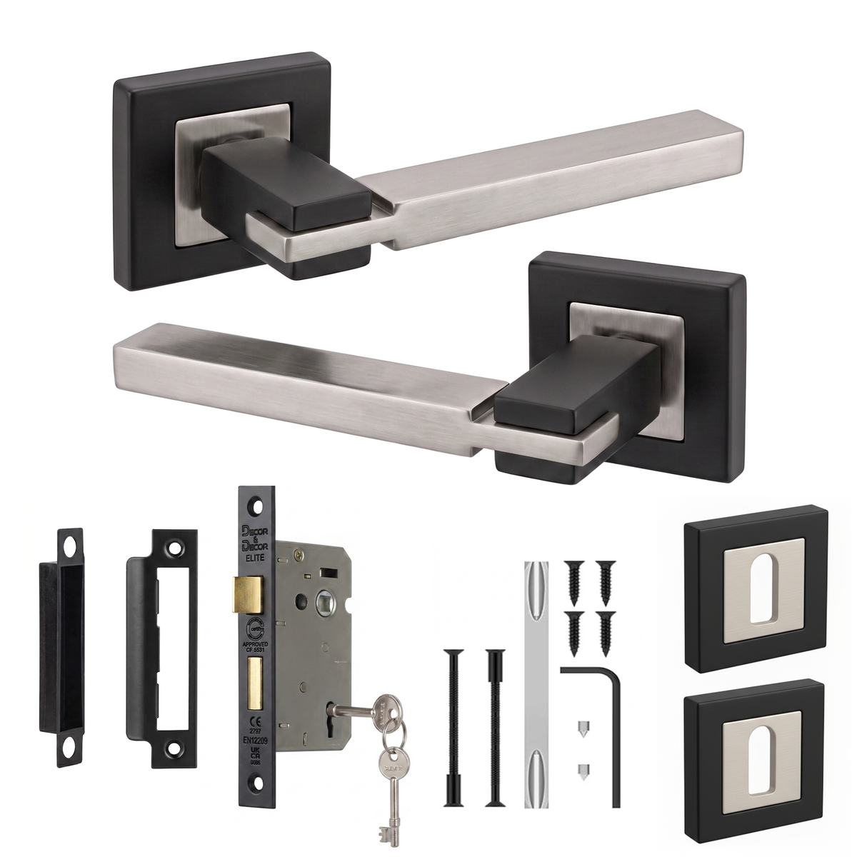 Nexus Duo Finish Privacy Door Lever Handles - Sash Lock Kit 76mm