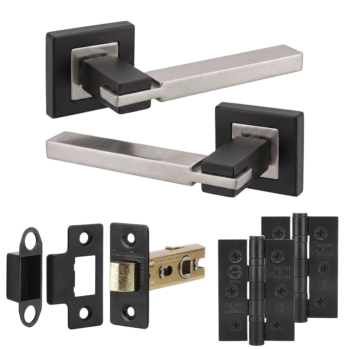 Nexus Duo Finish Passage Door Lever Handles - Latch and Hinge Set
