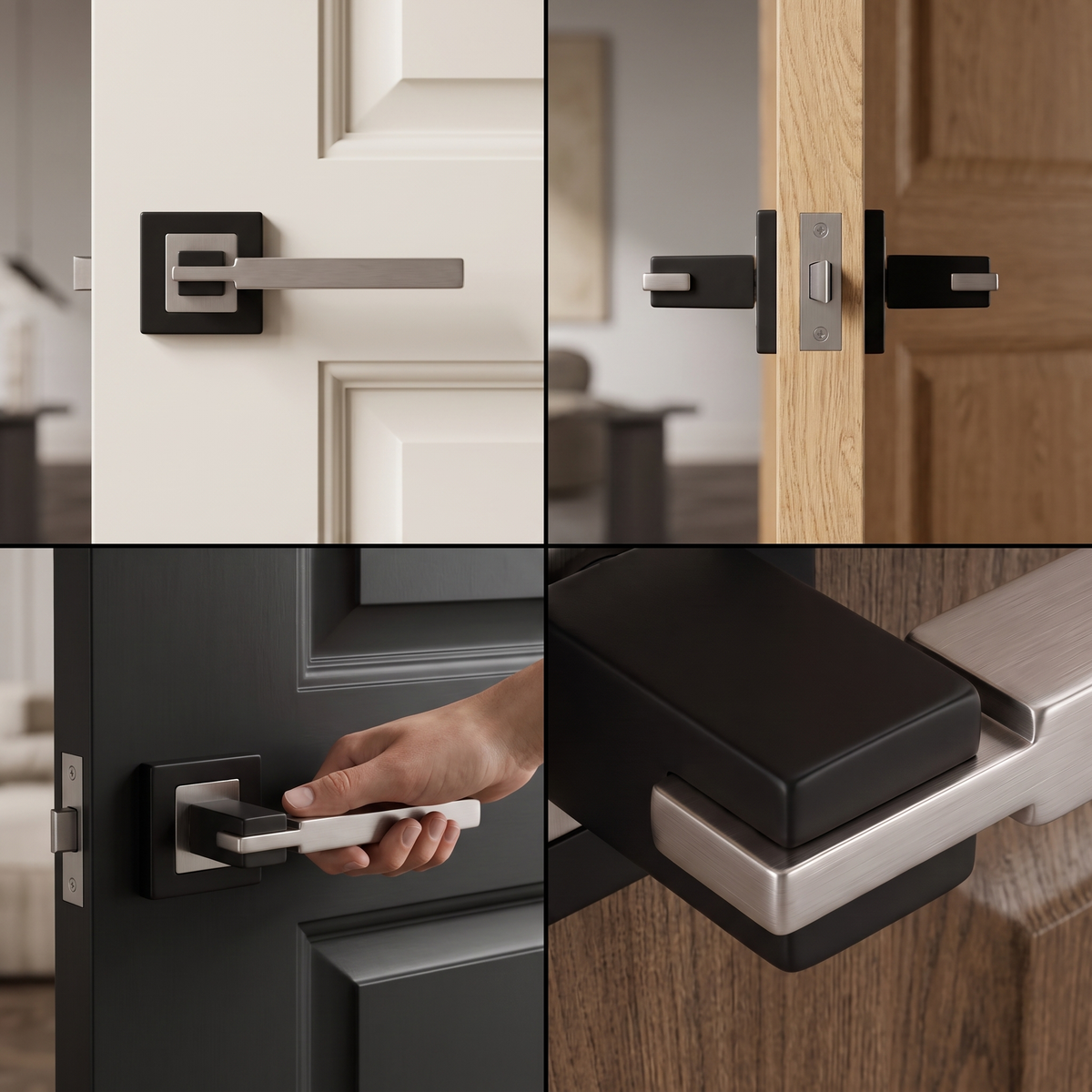 Nexus Duo Finish Passage Door Lever Handles – fitted on an interior door in a styled room setting