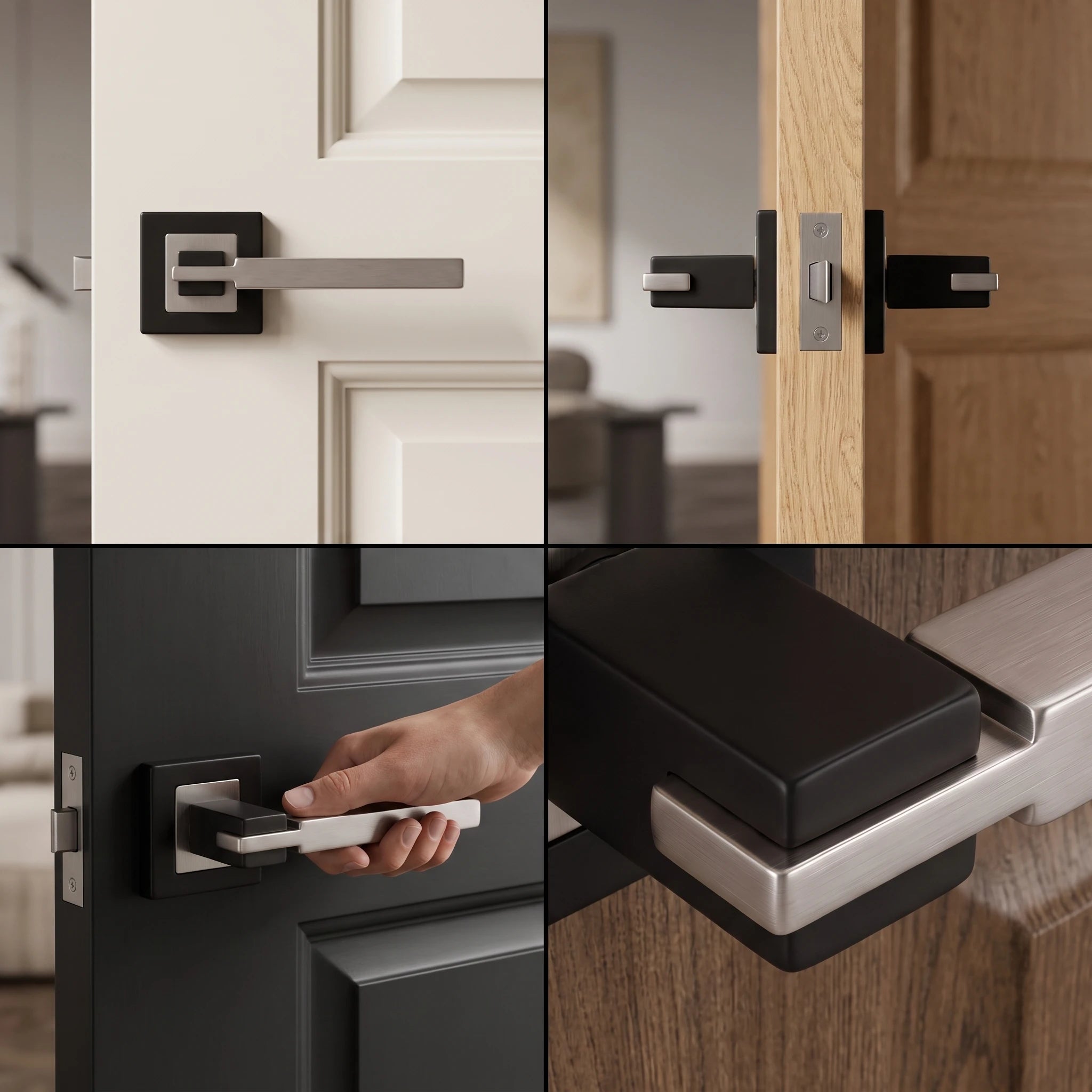 Nexus Duo Finish Passage Door Lever Handles – fitted on an interior door in a styled room setting