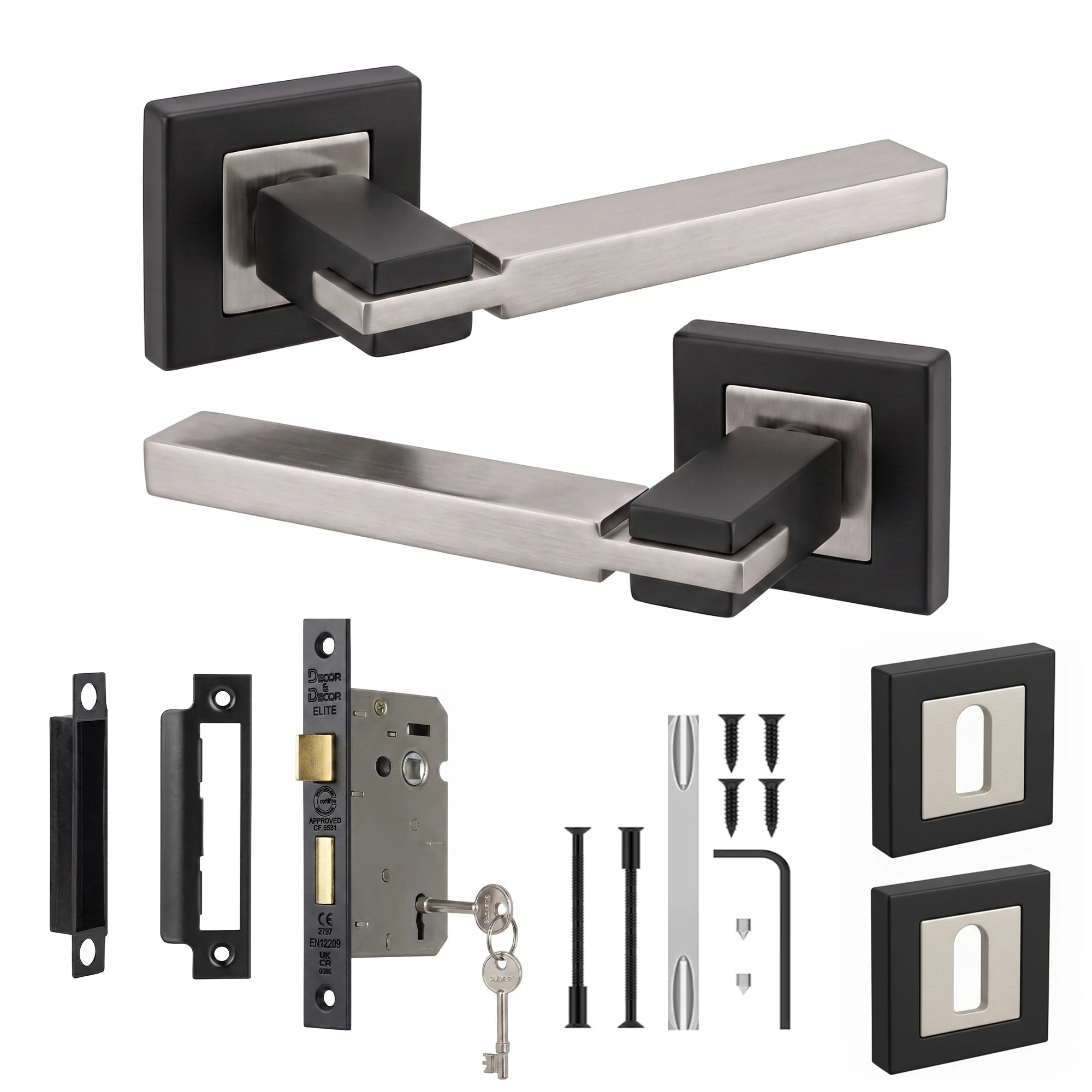Nexus Duo Finish Privacy Door Lever Handles - Sash Lock Kit Set