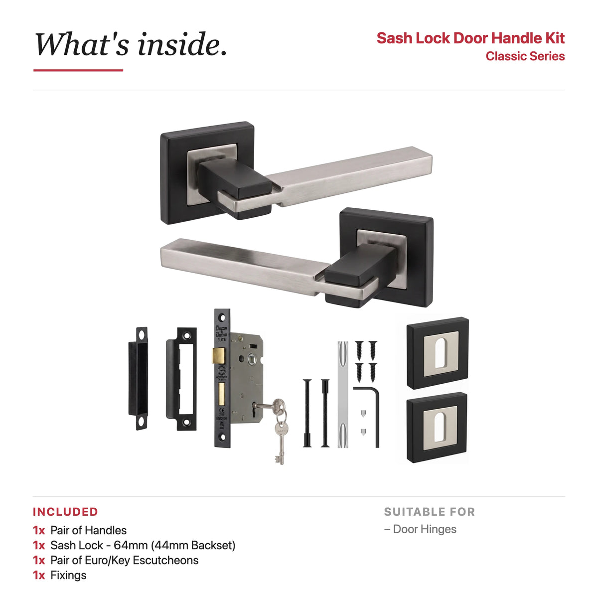 Nexus Duo Finish Privacy Door Lever Handles – showing what's included in the box