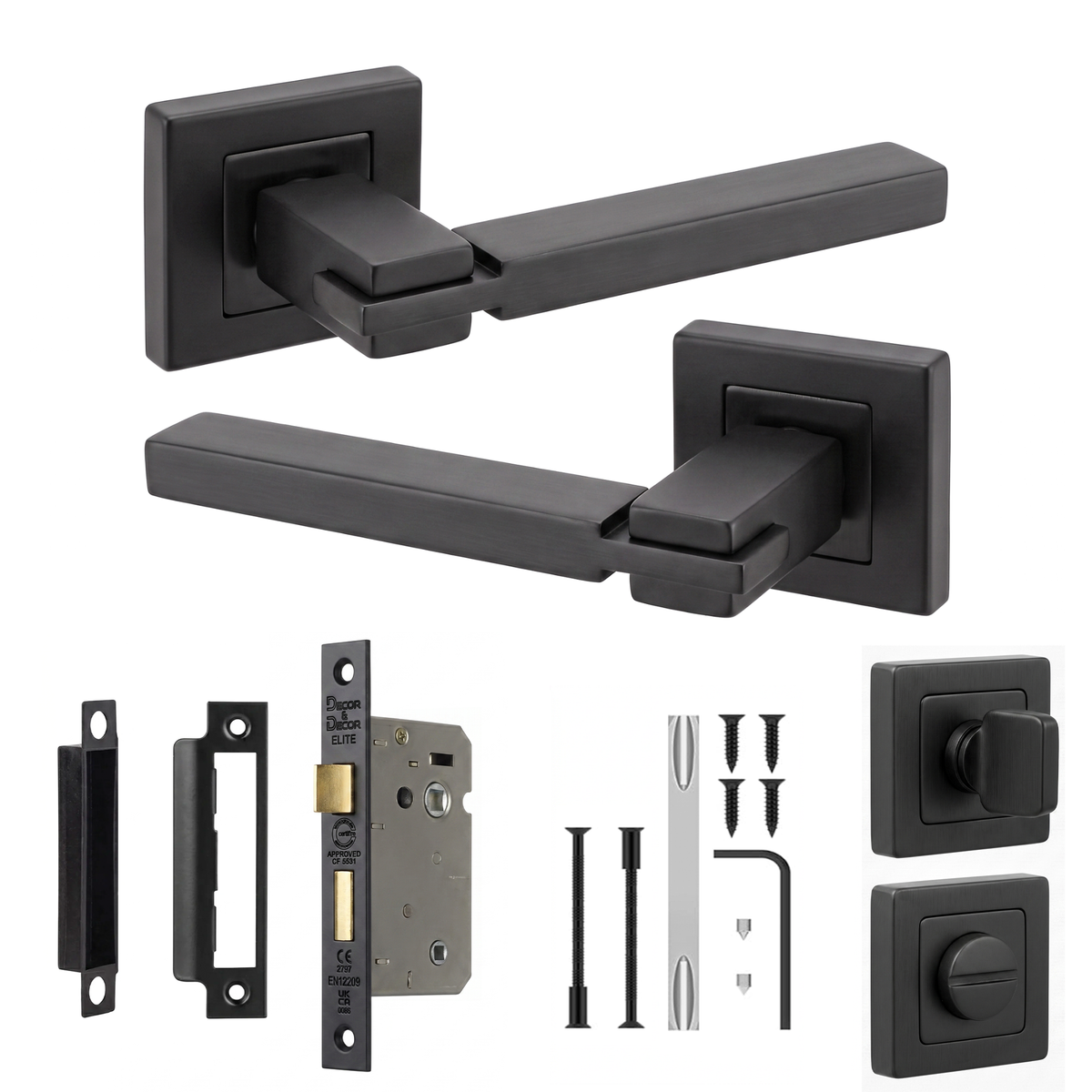 Nexus Matt Black Bathroom Door Lever Handles - Bathroom Kit 76mm