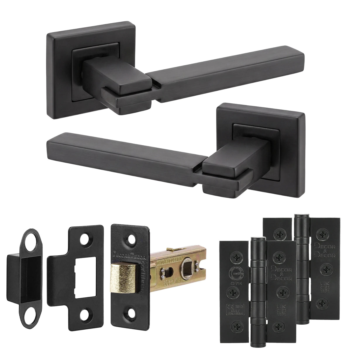 Nexus Matt Black Passage Door Lever Handles - Latch and Hinge Set