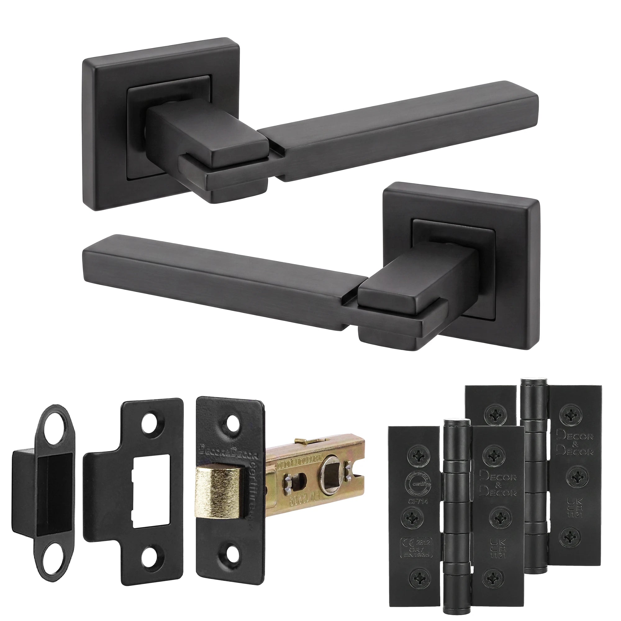 Nexus Matt Black Passage Door Lever Handles - Latch and Hinge Set