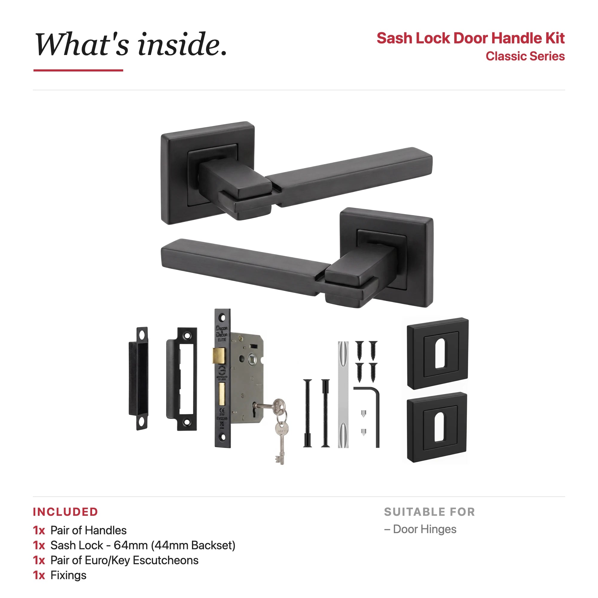 Nexus Matt Black Privacy Door Lever Handles – showing what's included in the box