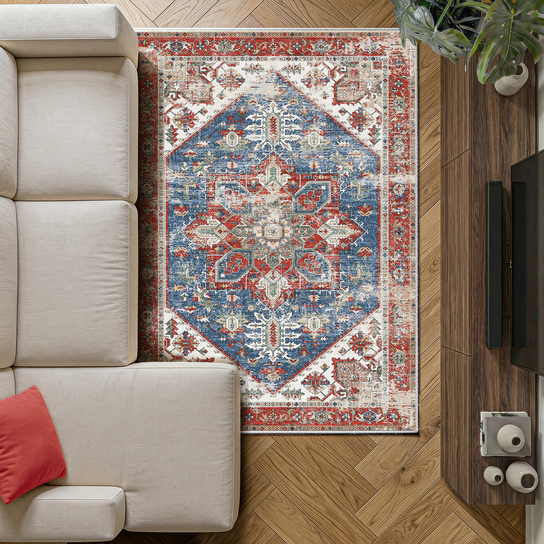 Mirela - Distressed Washable Dining Room Area Rug - 120x170cm