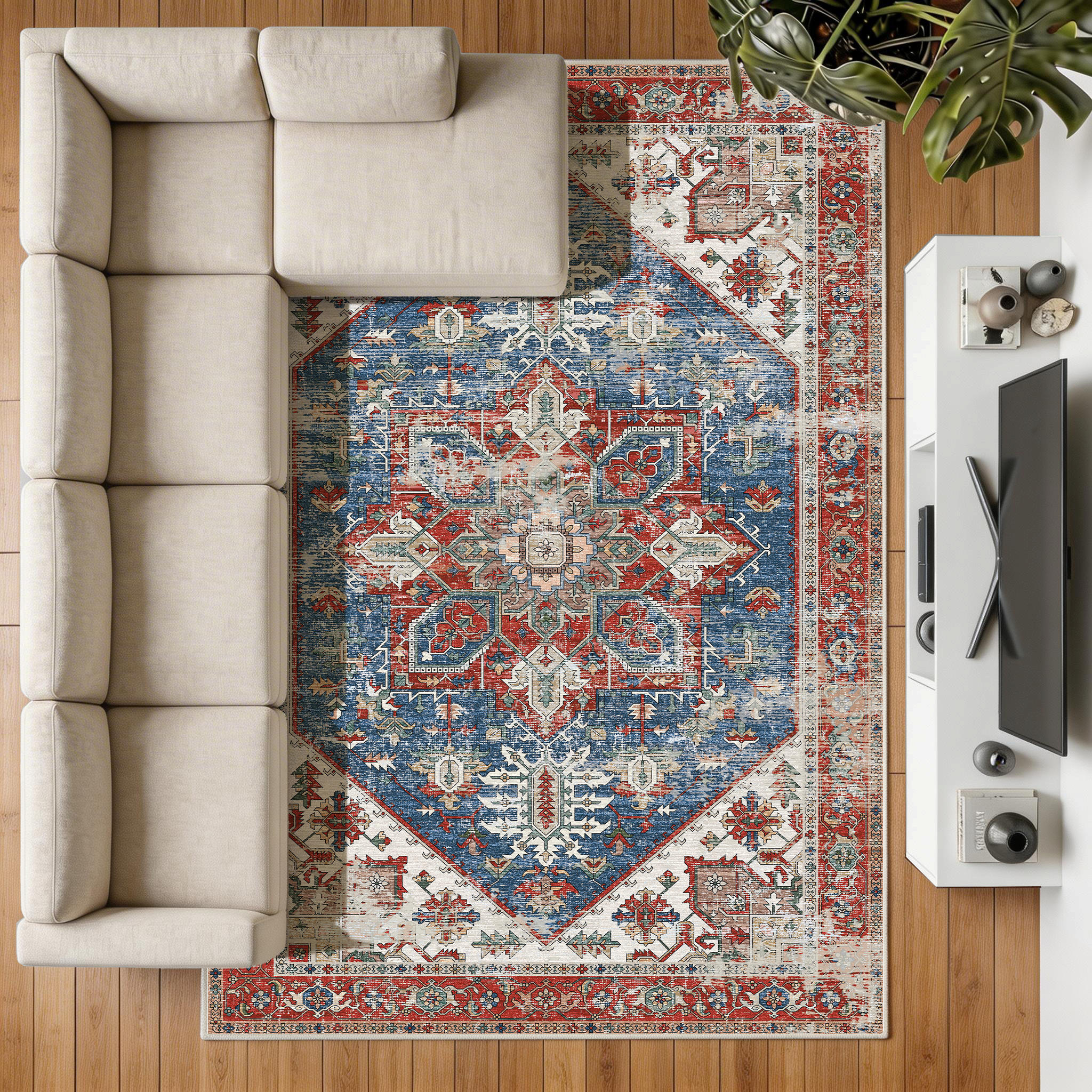 Mirela - Distressed Washable Extra Large Area Rug - 200x290cm