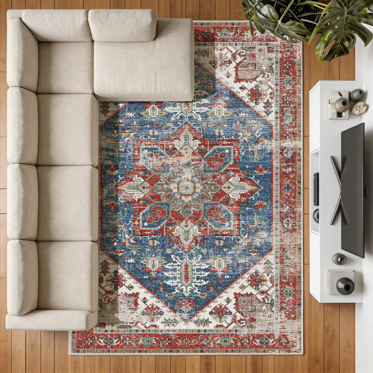 Mirela - Distressed Washable Extra Large Area Rug - 200x290cm