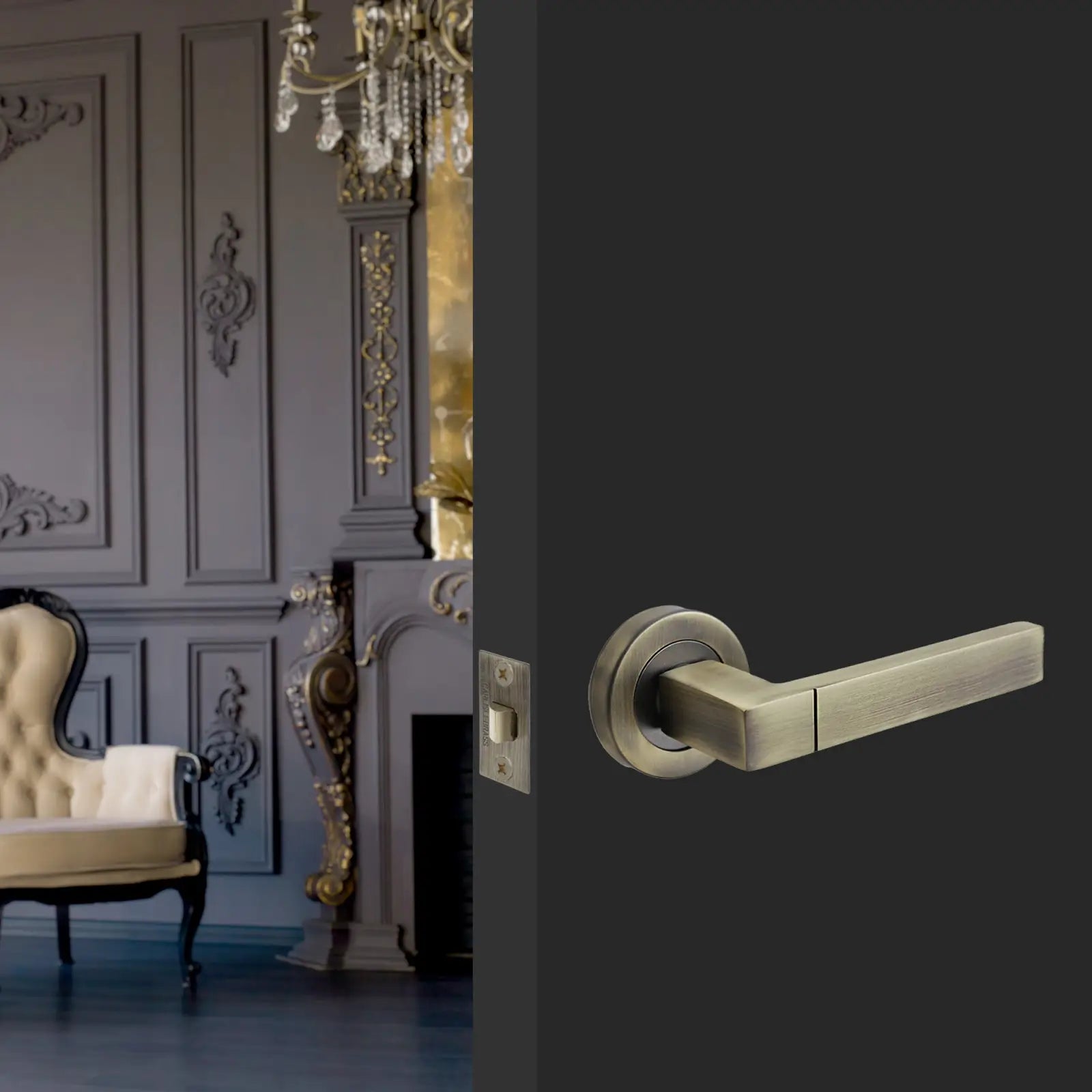 Lumina Antique Brass Passage Door Lever Handles - Latch Kit Set - Decor And Decor