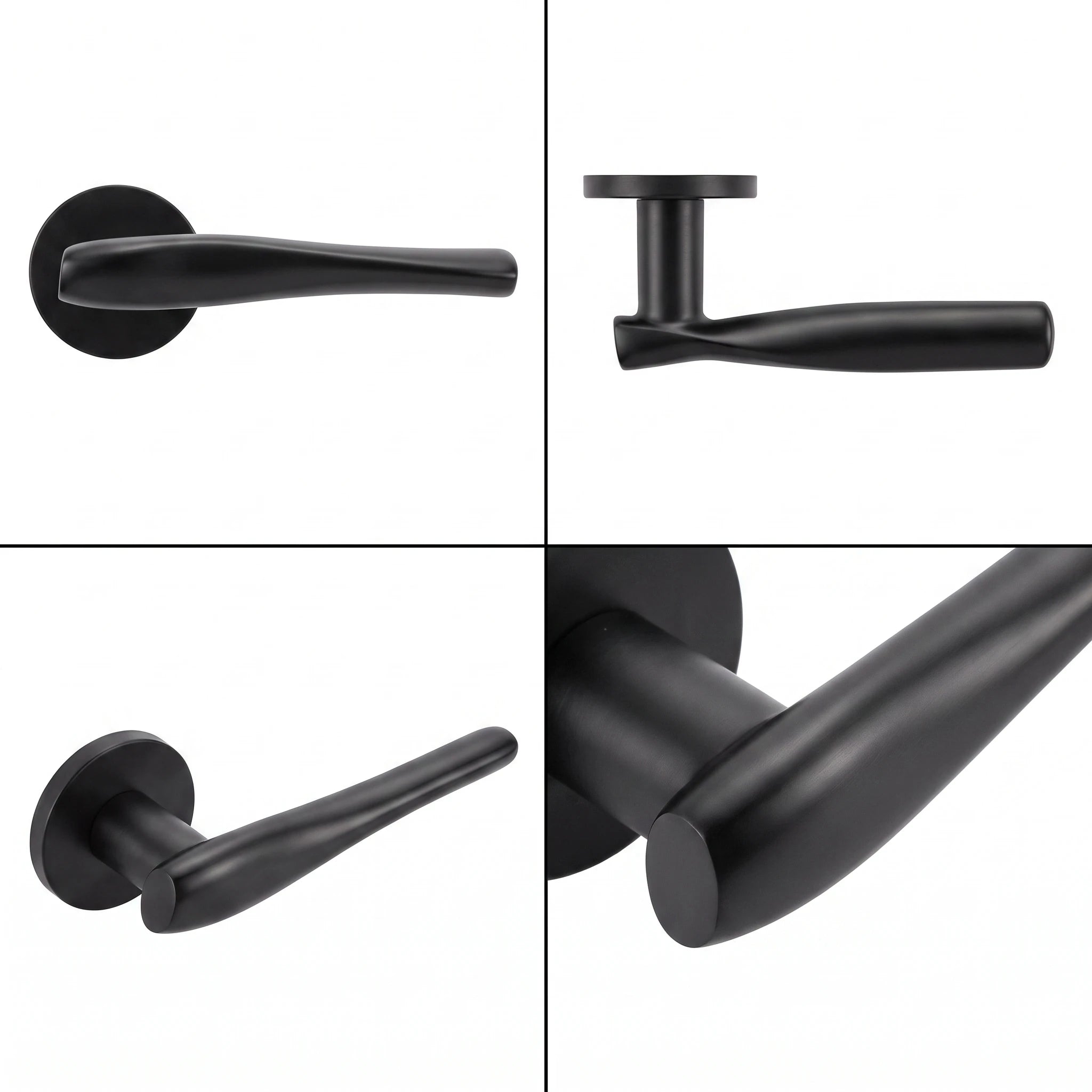 Nanda Internal Door Handles - Matt Black – shown from multiple angles