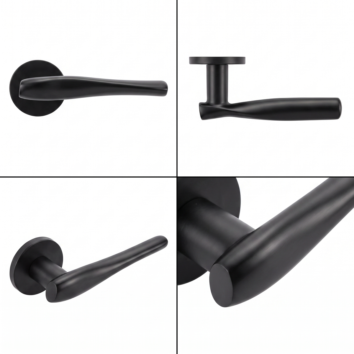 Nanda Matt Black Passage Door Lever Handles – shown from multiple angles