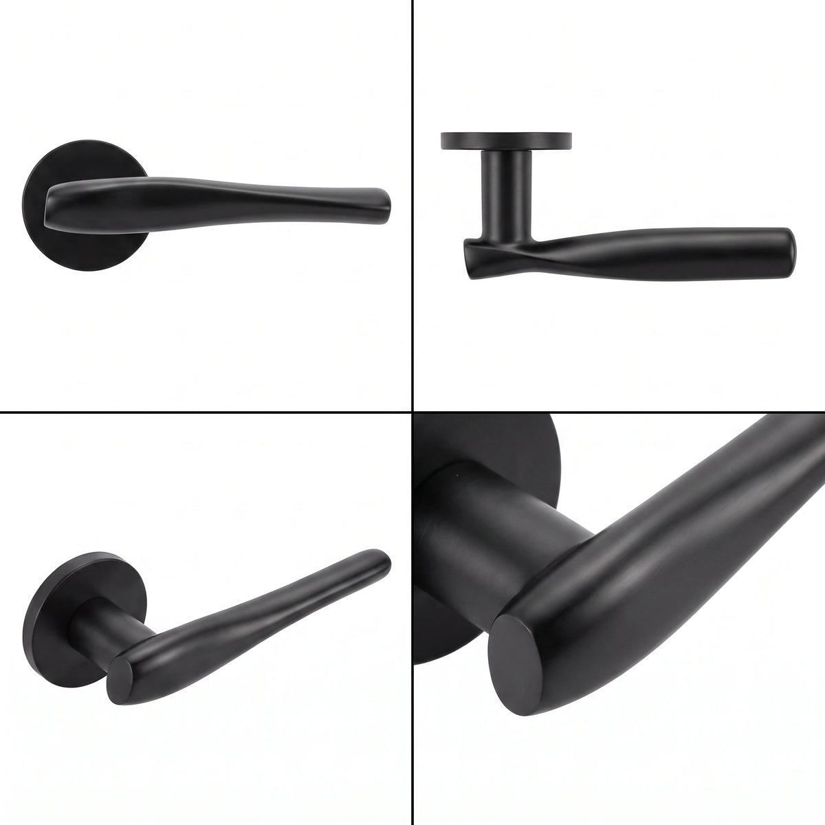 Nanda Matt Black Privacy Door Handles – shown from multiple angles