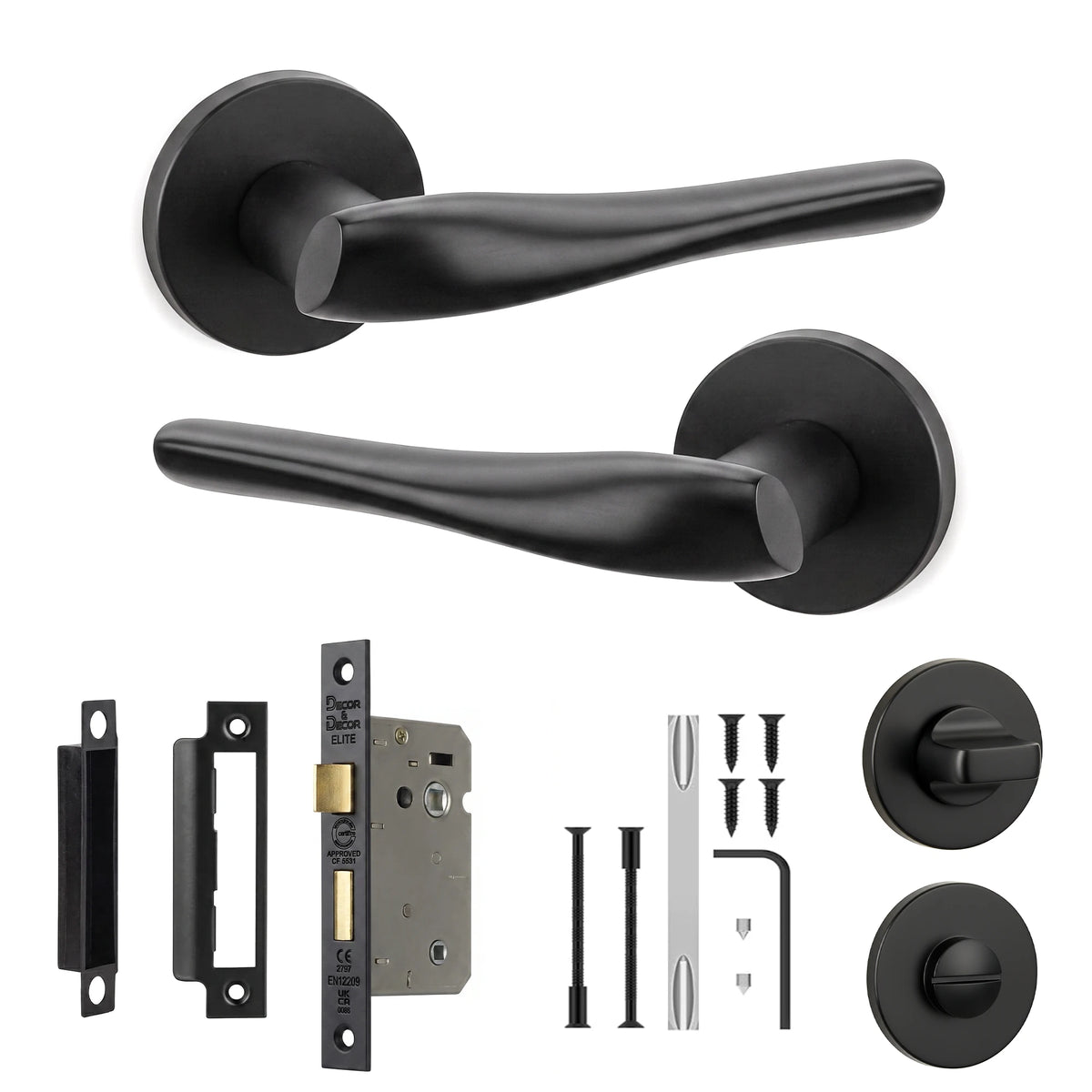 Nanda Matt Black Bathroom Door Handles - Bathroom Kit