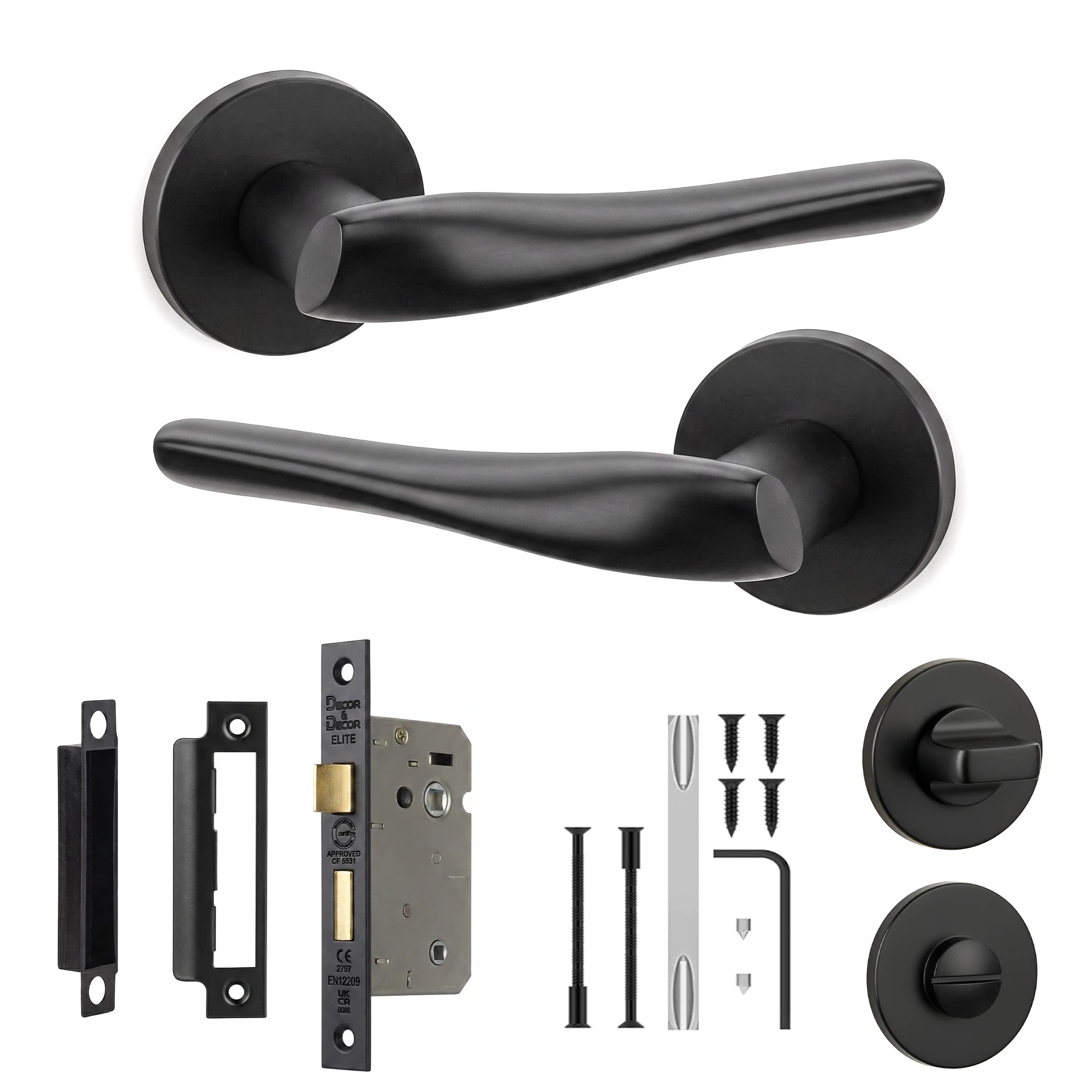 Nanda Matt Black Bathroom Door Handles - Bathroom Kit