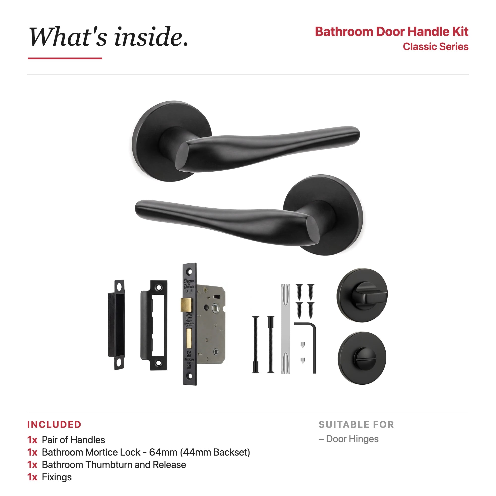 Nanda Matt Black Bathroom Door Handles – showing what's included in the box