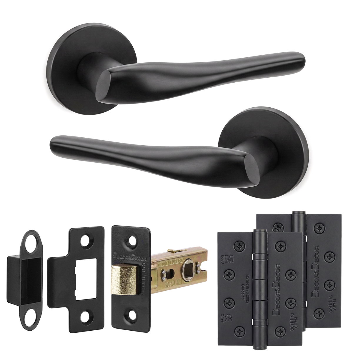 Nanda Matt Black Passage Door Lever Handles - Hinge Kit 102mm