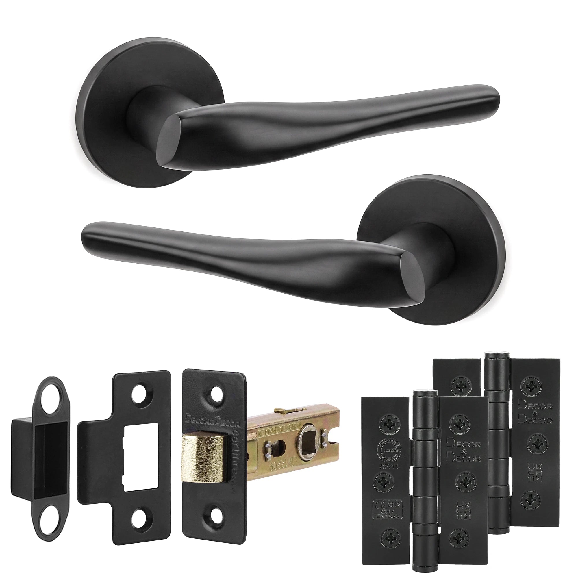 Nanda Matt Black Passage Door Handles - Latch and Hinge Set